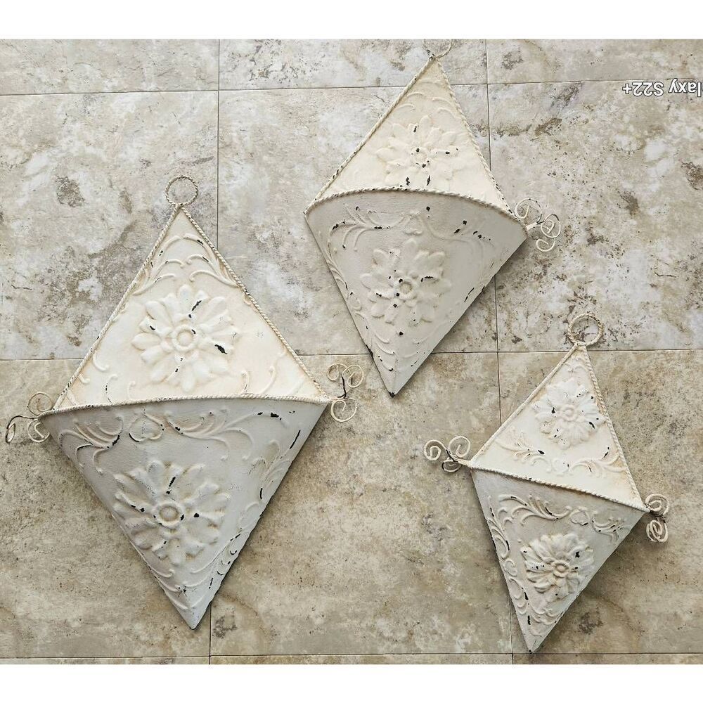 Metal wall decorations white distressed floral embossed